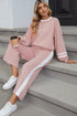 Varsity Stripe Contrast Collar Drop Shoulder Pullover And Drawstring Wide Leg Pant Set